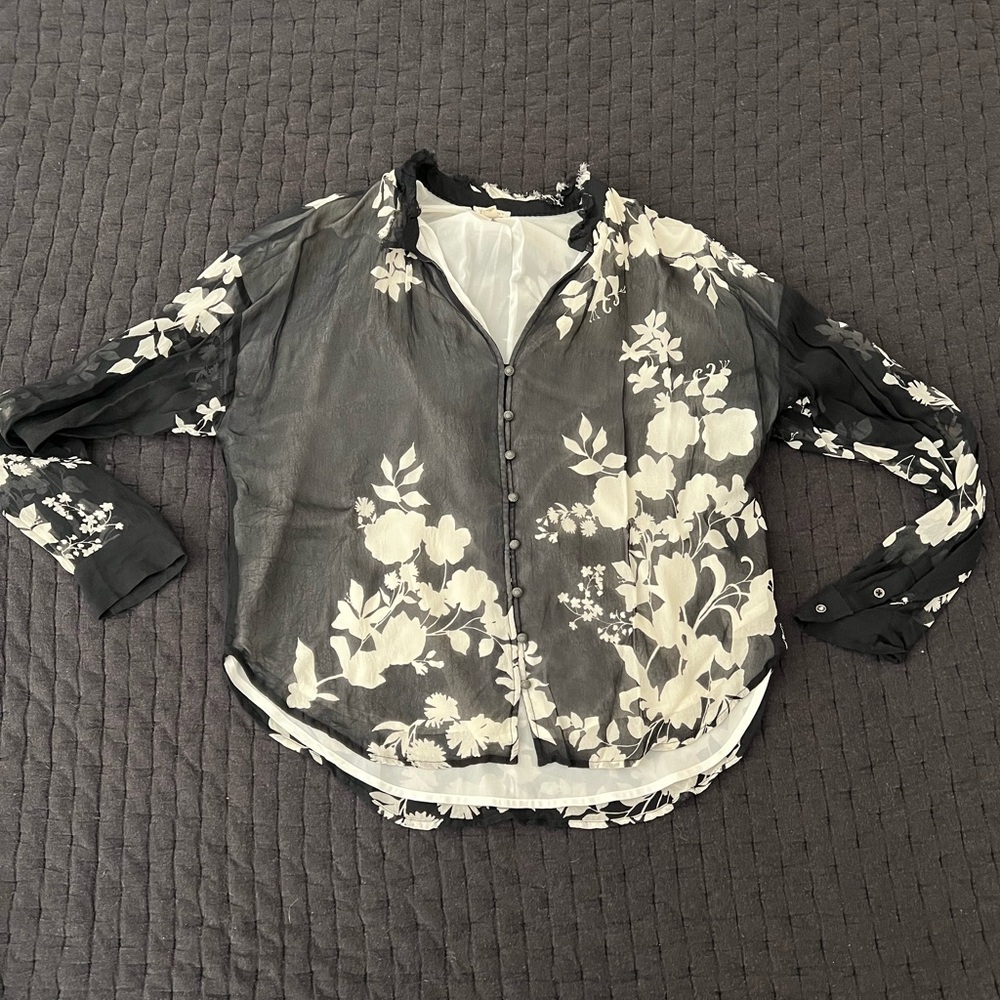 Pilcro Black Floral Blouse from Anthropologie
